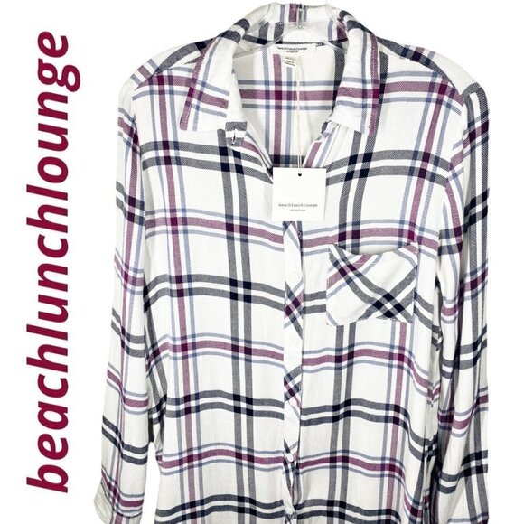 NWT BEACH LUNCH LOUNGE Bailey Long Sleeve Soft Plaid Button Up Shirt, Size Small - Picture 5 of 9